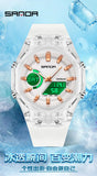 SANDA Top New 6283 Dual Display Multifunctional Student Electronic Watch Alarm Clock Night Light Waterproof Sports Student Watch