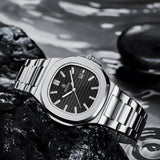 OGEDA 2024 new 40MM square men's quartz watch glass stainless steel waterproof 3Bar luminous C3 reloj hombre watches for men