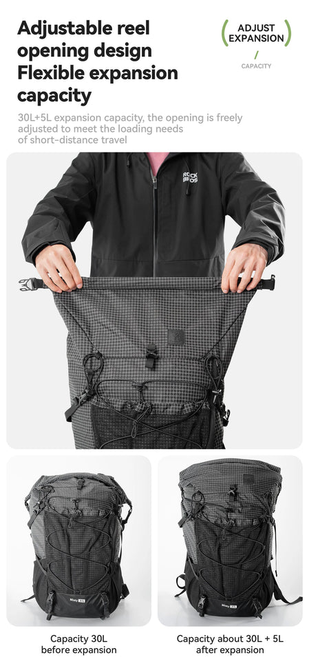 Qunature Backpack Lightweight Mountaineering Hiking Backpack Outdoor Sport 30+5L Breathable Wear-resistant Waterproof Bag