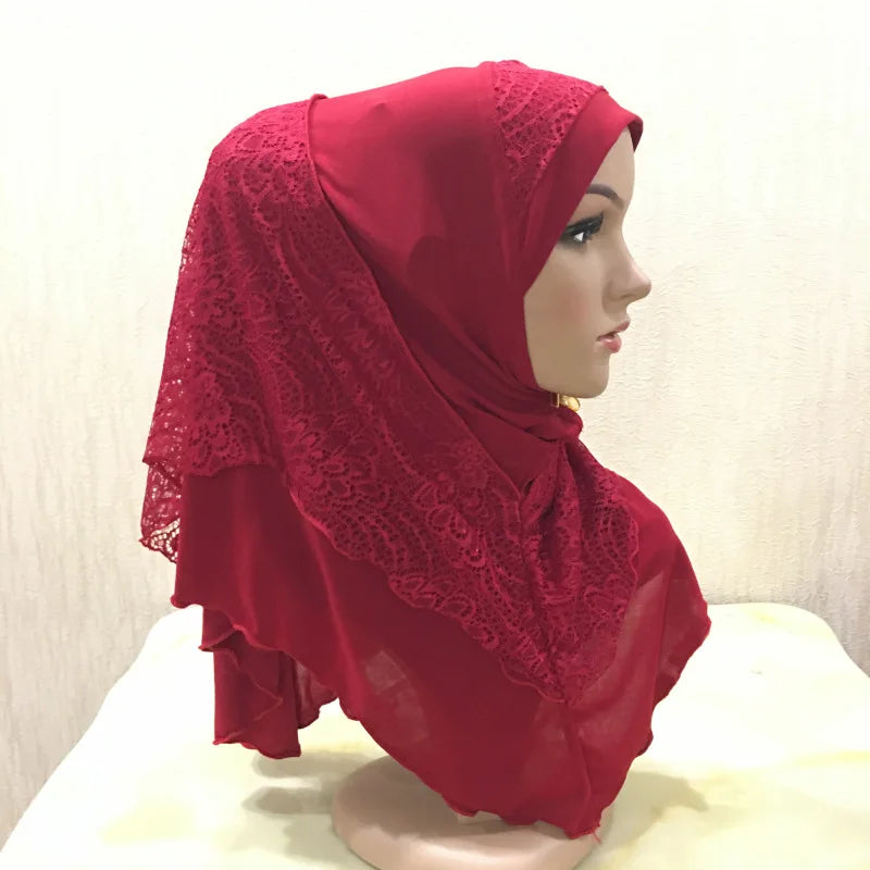 New Arrivals 70*60CM Women Crystal Hemp Turban Hats Lace Splicing Muslim Head Wrap Fashion Scarves Hijab For Lady