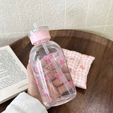 Kawaii Water Bottle Aesthetic Tumbler For Ice Coffee Juice Tea Cute Bowknot Plastic Cups With Straw Lid Portable Drinking Bottle