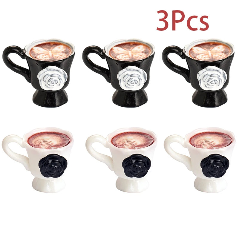 3pcs/set Miniature Dollhouse Rose Coffee Cup Drinks Kitchen Food For Doll Accessories Girl Toy