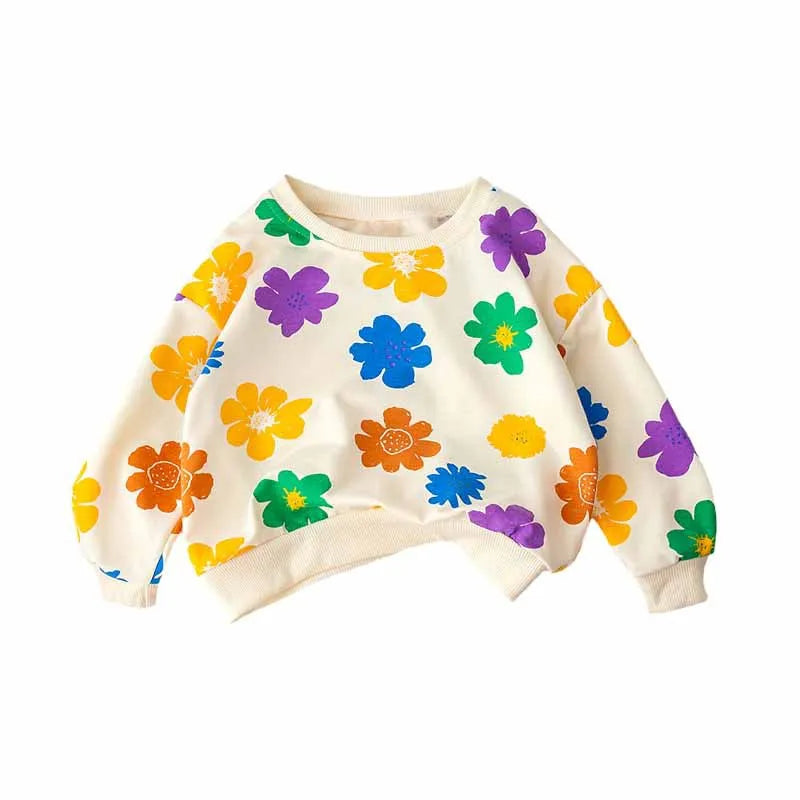 Spring Autumn Baby and Girls Sweet All-Over Flowers Sweatshirt School Kids Outfit Pullover Tops Child Workout Jumper 1-12 Years