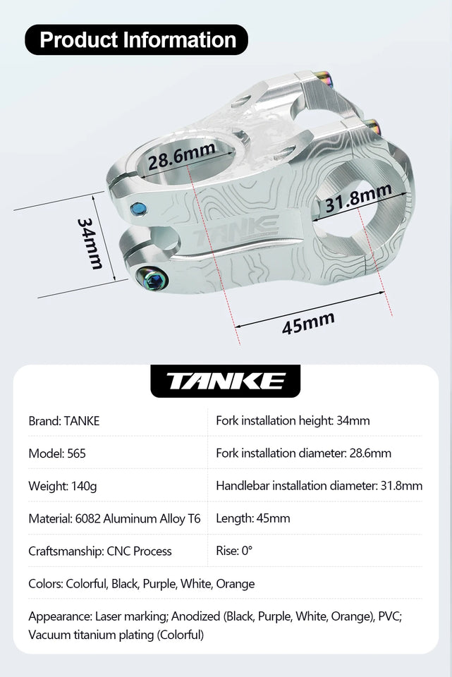 TANKE MTB Mountain Bike Stem Aluminum Alloy Ultralight High strength Short 31.8×28.6MM Bicycle CNC Stem DH/AM/XC Accessory upgra