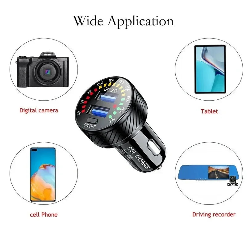 12/24V Dual USB Car Charger QC 3.0 Waterproof 18W Fast Charging Marquee Light LED Voltmeter ON OFF Switch Car-charger Adapter