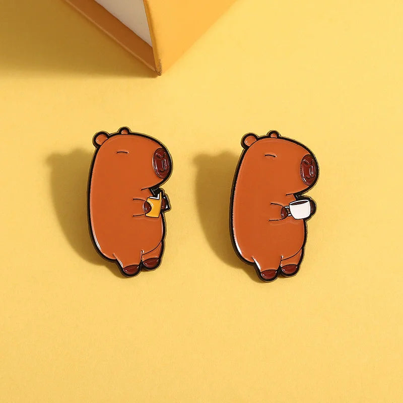 Cute Cartoon Funny Capybara Animal Enamel Pins Creative Animal Coffee Book Capybara Brooches Lapel Badge Jewelry Gift for Friend