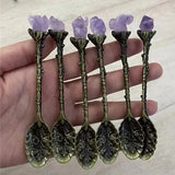 Natural Purple Amethyst Metal Spoons  Coffee Spoon Dessert Copper Spoon Long Handle Vintage Ice Cream Mixing Spoon