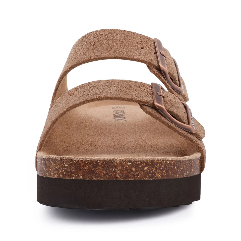 Gacimy Women Fashion Thick Sole Leather Clogs Slippers Classic Women's Mules Cork Clogs Slipper Outdoor Deep Heels Shoes Sandal
