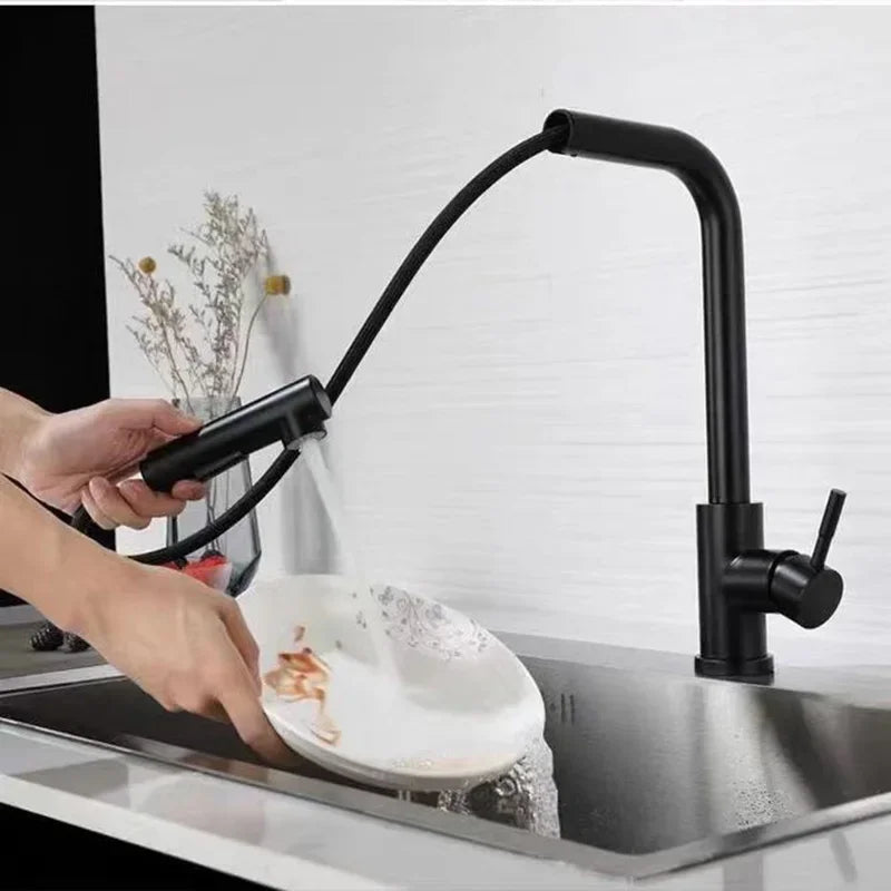Matte Black Kitchen Faucet Pull Out Kitchen Sink Water Taps Dual Way Sprayer Mixer Tap 360 Rotation Cranes Deck Mounted