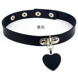 Woman Black Punk Choker Collar Necklace Sexy PU Leather Heart Lock Key Spike Chocker Gothic Cosplay Accessories Party Jewelry