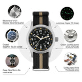 Militado ML05 Field Watch 38mm VH31 Sweep Quartz Movement Sapphire Crystal 100M Water Resistant Screw-Down Crown Men's Watches