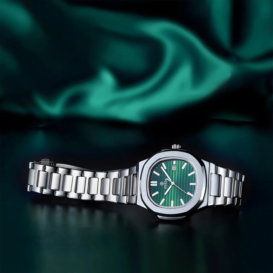 OGEDA 2024 new 40MM square men's quartz watch glass stainless steel waterproof 3Bar luminous C3 reloj hombre watches for men
