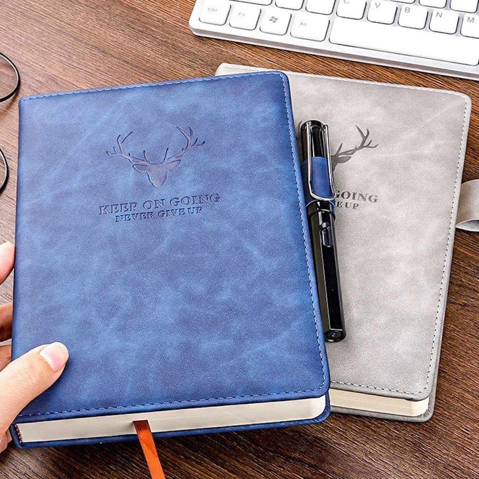 A5 Notebook Student Planning Efficiency Book Business Office Work Conference Notepad 360 Pages 100GSM Font Leather Cover