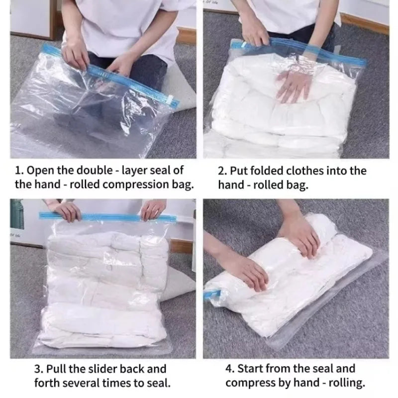 Compression Bags No Vacuum Needed,Travel Camping Essentials Vacuum Bags for Luggage Packing Roll Up Space Saving Storage Bag