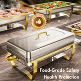 2/4Pack Chafing Dish Set Stainless Steel 316 Gold Rectangular Buffet Warmer for Hotel Catering Parties Weddings Outdoors