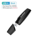 ORICO New Trend USSD Solid State U Disk 520MB/S High Speed Mobile SSD Pen Drive Type C 1TB 512GB 256GB 128GB USB Flash Drives