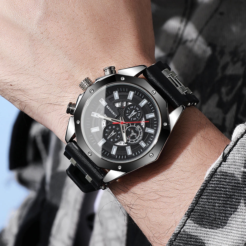 Men's Sports Watch Fashion Silicone Band Quartz Watches With Date Calendar