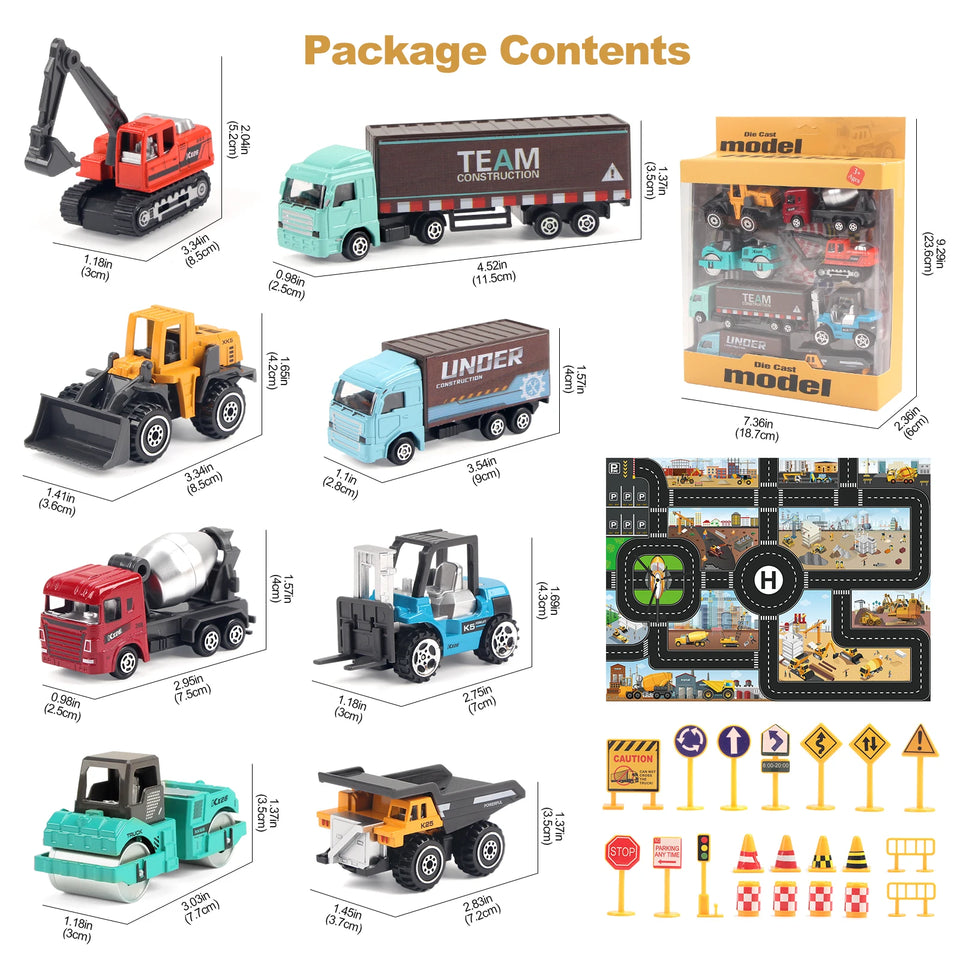6pcs/set Alloy Engineering Truck Toy Car Classic Construction Model Vehicle Loader Tractor Excavator Toys for Boys Gifts
