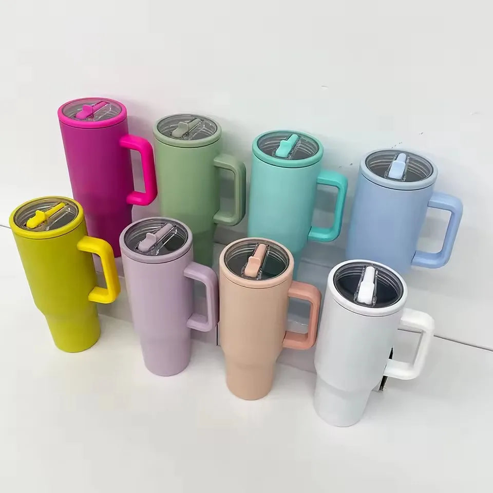 40 oz Insulated Tumbler with Handle Straw Double Wall Vacuum Leakproof Thermal Iced Travel Mug Hot Drink Coffee Cup with Lid