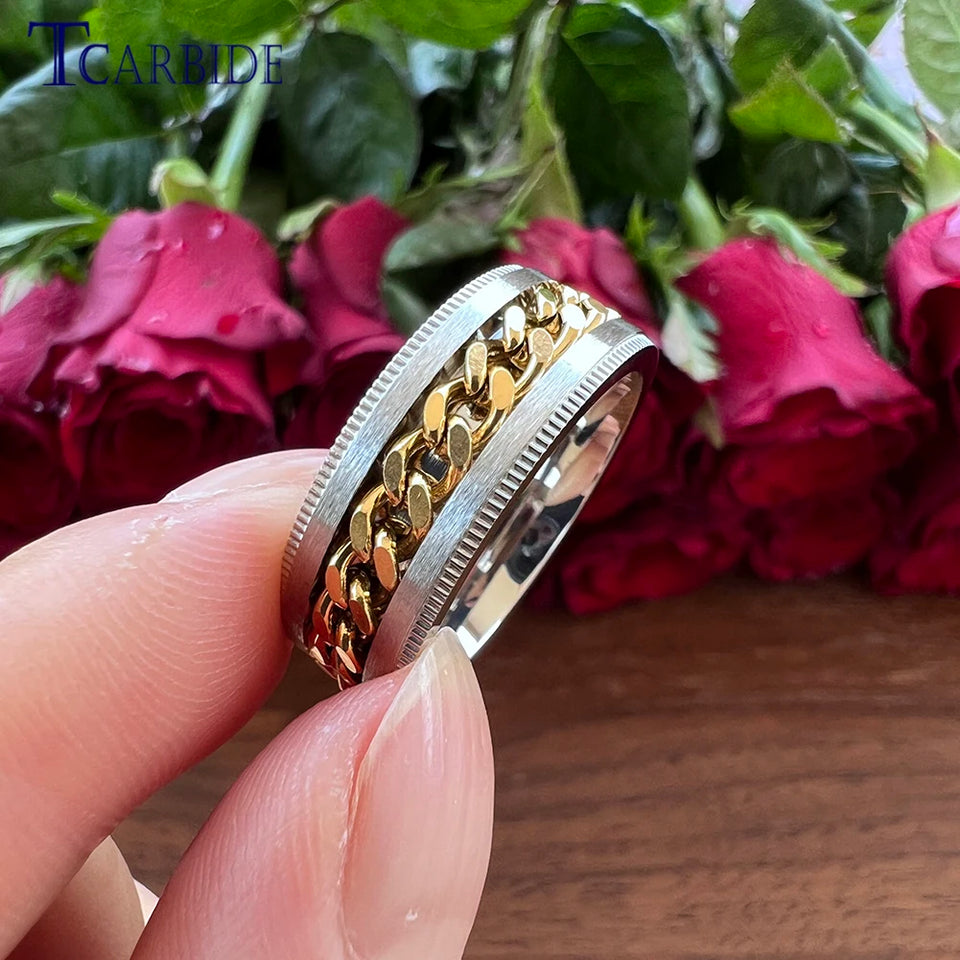 Dropshipping 8mm New Arrivals Men Women Stainless Steel Rotate Chain Ring Stepped Grooved Brushed Festival Fashion Gift Jewelry