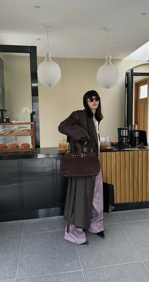 Winter Matte Coffee Camel Grey Large Tote Russian Style Real Suede Cow Leather Women Handbag Nubuck Commuter Office Shoulder Bag