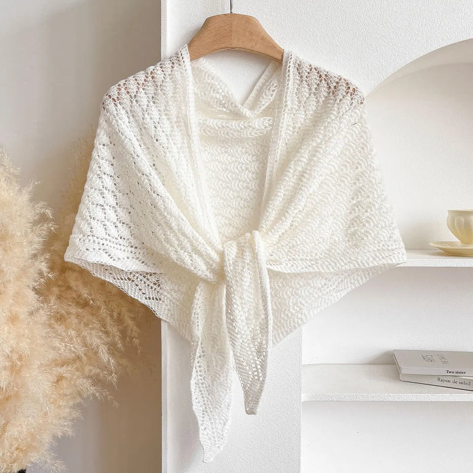 Korean Hollow Out Knitted Shawl Summer Air Conditioning Fake Collar Neck Guard Knit Thin Knotted Cape Shoulder Scarf For Women