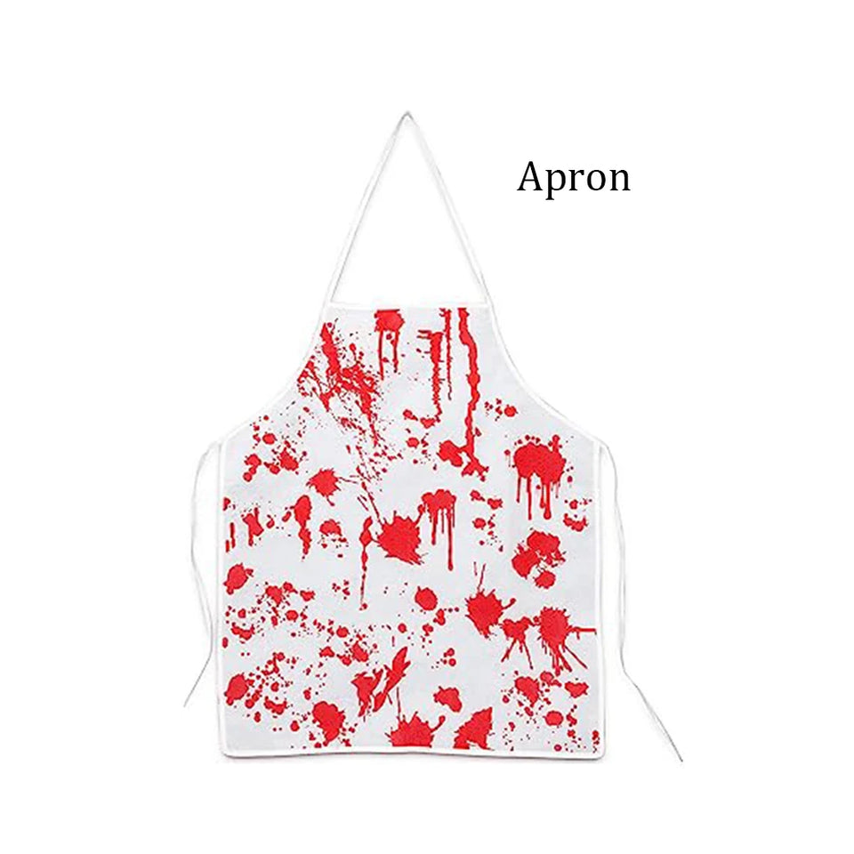 Halloween Blood Apron Set Party Butcher Costume Sharp Knife Horror Kitchen Bloody Scary Dress Up Atmosphere Cosplay Props