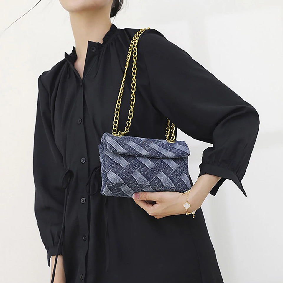 Women's K-G Shoulder Bag For High Quality Braided Denim Chain Crossbody Bag Designer Luxury Handbag Brand Ladies Bag