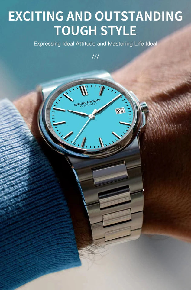 Specht&Sohne New Arrivals Blue Automatic Mechanical Watches For Men 38MM Stainless Steel Waterproof Classic Elegant Watch 50M