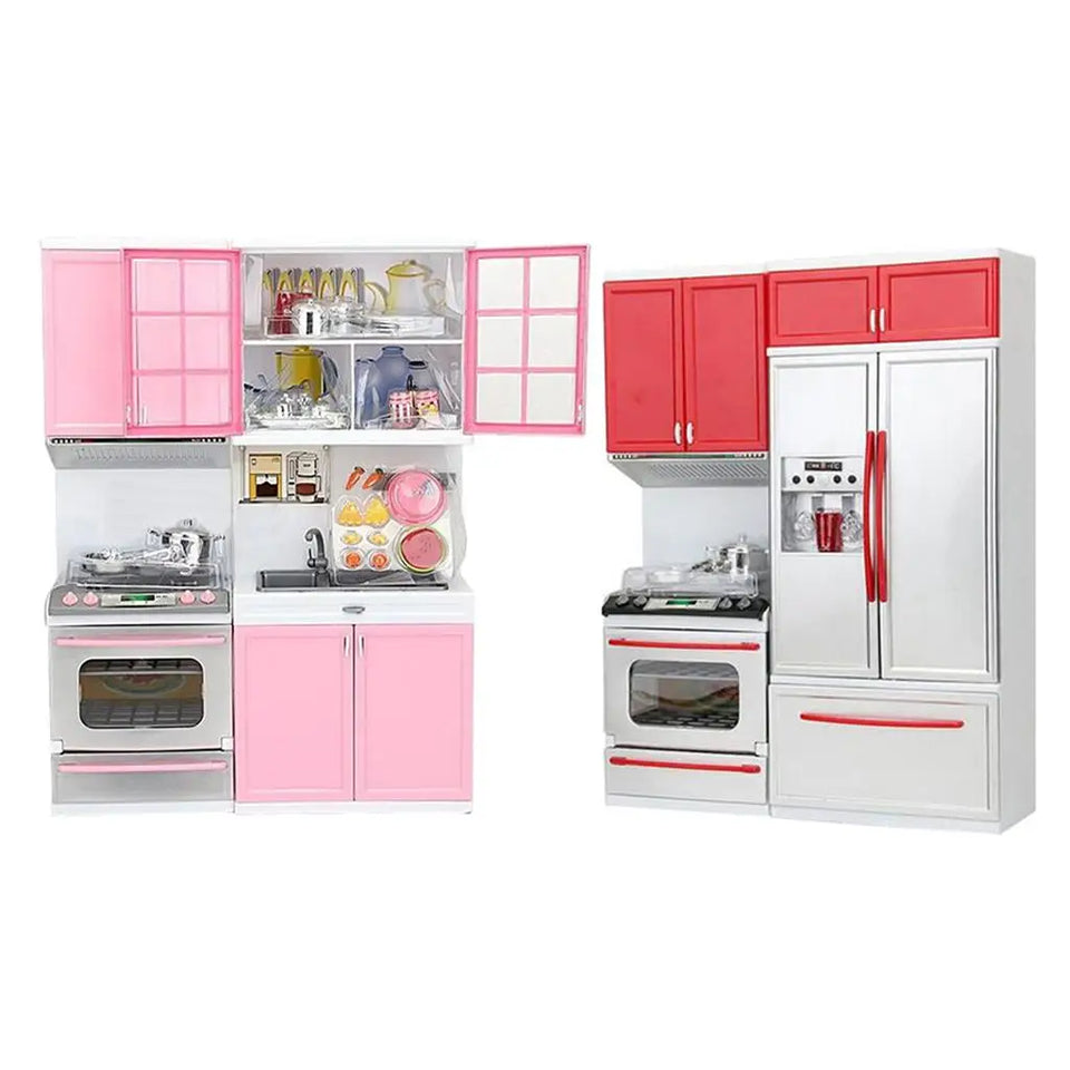 Pretend Play Toy Kitchen, Plastic Play Kitchen with Lights & Sounds, Cookware Pretend Cooking Food Set Toddler Gift Toy