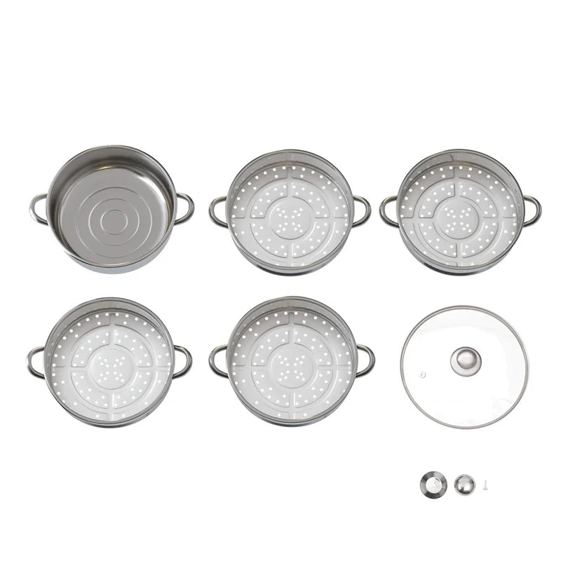 5 Tier Stainless Steel Steam Cooker Steamer Food Vegetable Pot Kitchen 26CM/28CM/30CM