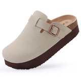 Gacimy Women Fashion Thick Sole Leather Clogs Slippers Classic Women's Mules Cork Clogs Slipper Outdoor Deep Heels Shoes Sandal