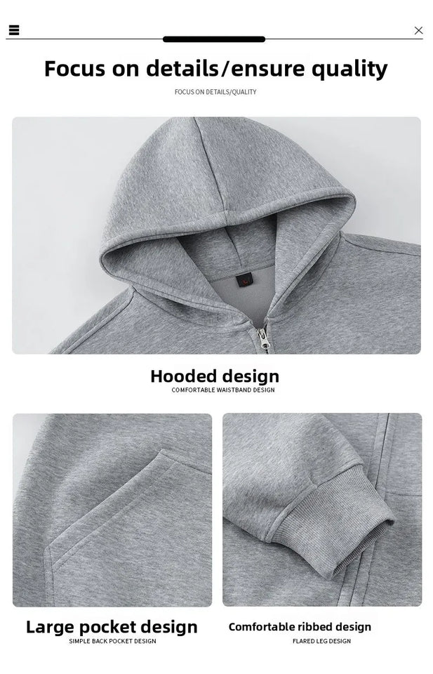 American Retro Hoodie Sweatshirt Autumn Winter Men's Loose Casual Open Cardigan Jacket Comfortable Long Sleeve Zipper Pure Wear