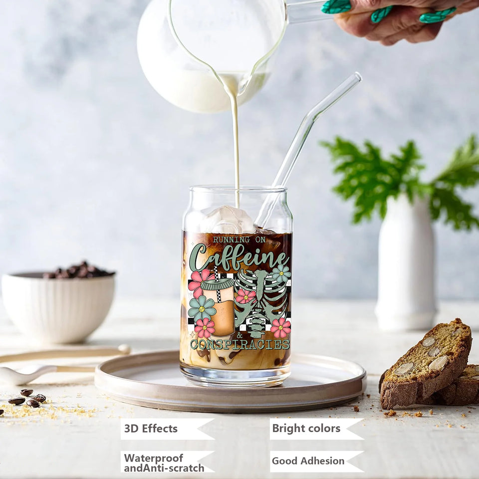 Coffee vibe Series easy peel waterproof DIY decoration decals 3D transfers uvdtf crystal sticker 16oz uv dtf cup wraps