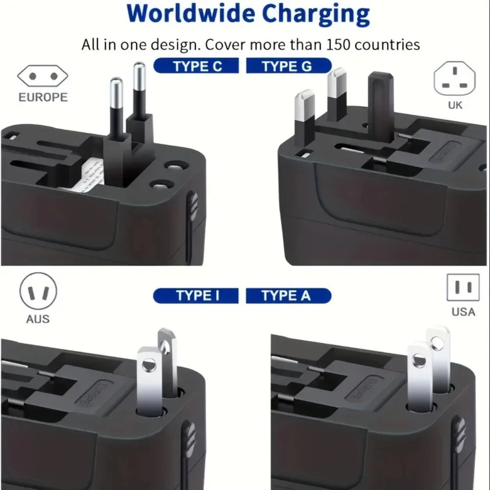 Universal Travel Adapter EU UK US AU AC Power Charger Adapter Global Conversion Plug Dual USB PD Port Travel Conversion Socket
