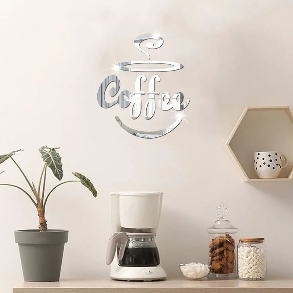New Creative Acrylic Mirror Coffee Cup Wall Paste Living Room Bedroom Background Wall Decoration Self-adhesive Mirror