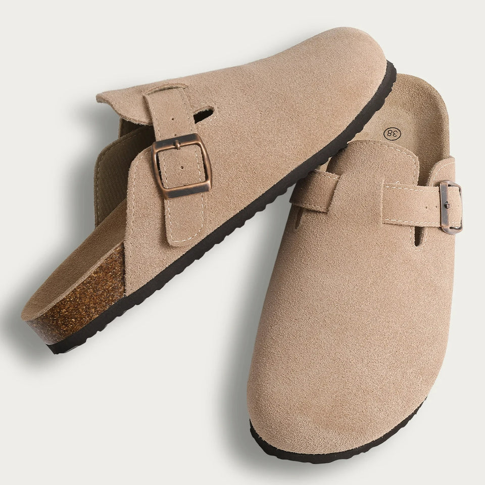 Gacimy Women Fashion Thick Sole Leather Clogs Slippers Classic Women's Mules Cork Clogs Slipper Outdoor Deep Heels Shoes Sandal