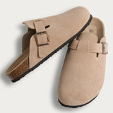 Gacimy Women Fashion Thick Sole Leather Clogs Slippers Classic Women's Mules Cork Clogs Slipper Outdoor Deep Heels Shoes Sandal
