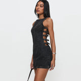 2025 Sexy American Y2K Washed Denim Lace-up Tank Dress Spring New Slim Fit Pencil Mini Skirt Streetwear Chic