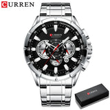 CURREN 8363 Casual Sport Chronograph Men's Watches Stainless Steel Band Wristwatch Big Dial Quartz Clock with Luminous Pointers