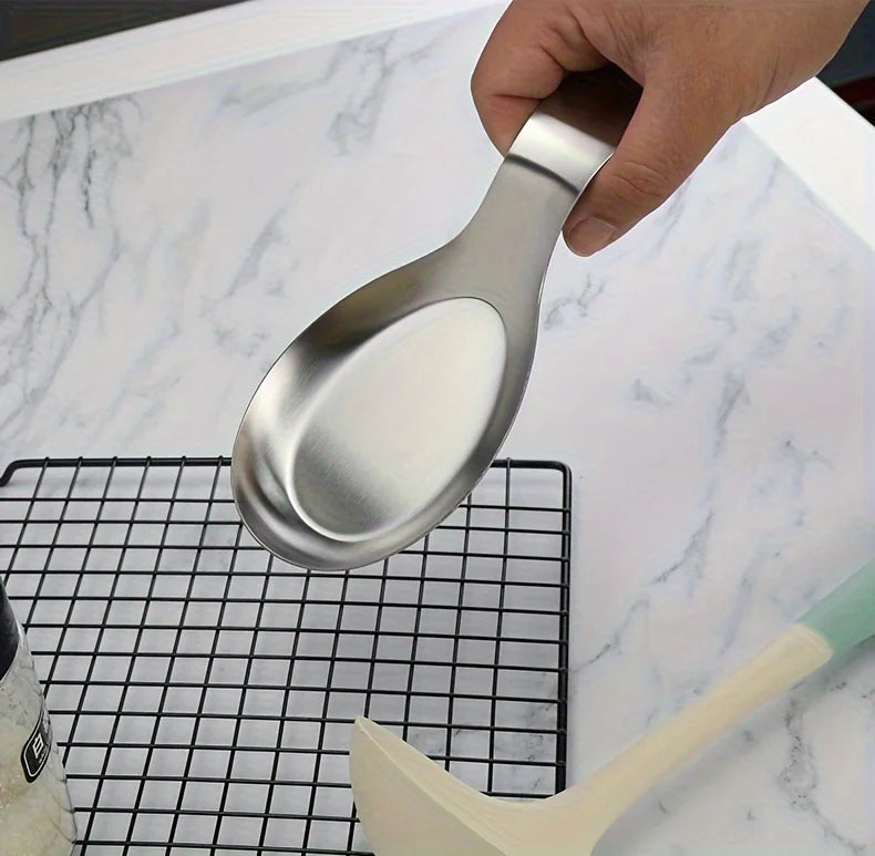 1pc Durable Stainless Steel Soup Spoon Rest Tray-Sleek, Simple Design for Home Commercial Use | Holds Spoons Small Kitchen Tools