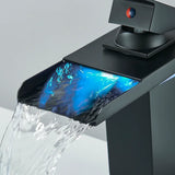 Black LED Bathroom Basin Faucet Temperature Induction Change Color Hot Cold Water Mixer Taps with Battery Box Deck Installation