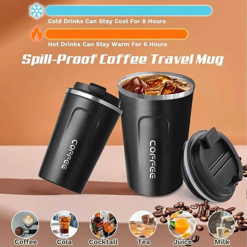  Stainless Steel Coffee Mug Travel Double Leak Proof Car Thermos Cup Tea Coffee Mug Reusable Hot Cold Drinks Insulated Cup