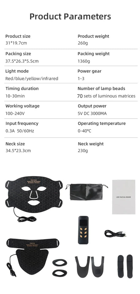 4 Colors Silicone LED Face Mask LED Red Light Photon Infrared Therapy Flexible Facial Mask Repair Skin Brighten Skin Tone