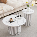 Set of 2 Nordic Style Wooden Round Coffee Table Set, Wooden Nesting Coffee Table, for Living Room/Bedroom Furniture