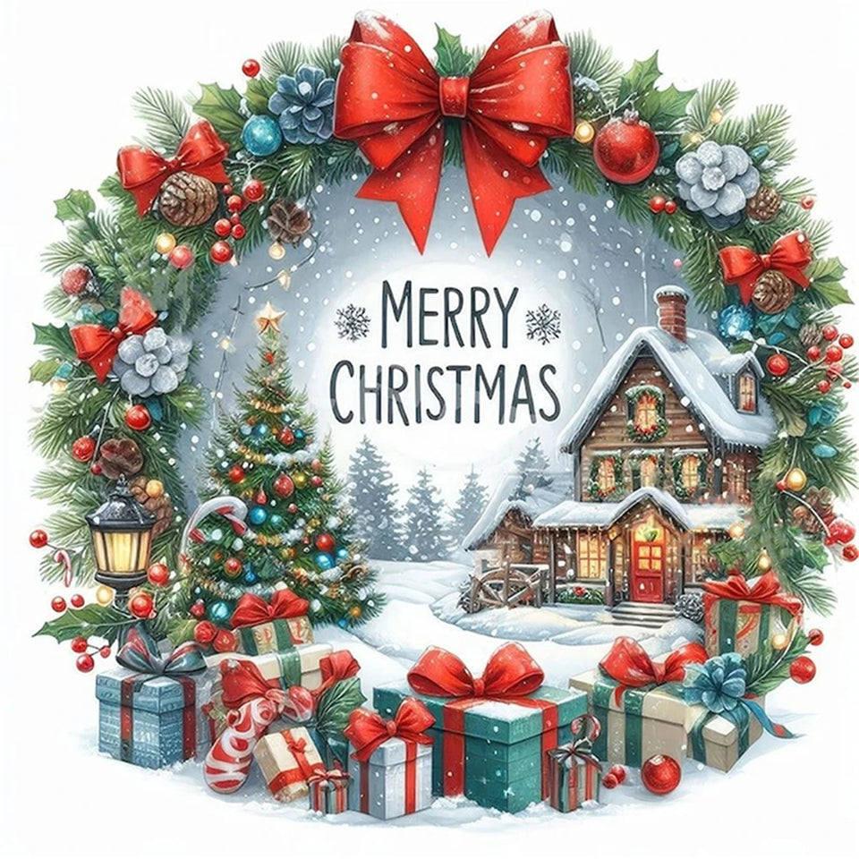 Full Embroidery Eco-cotton Thread 14CT Counted Christmas House Cross Stitch Kit