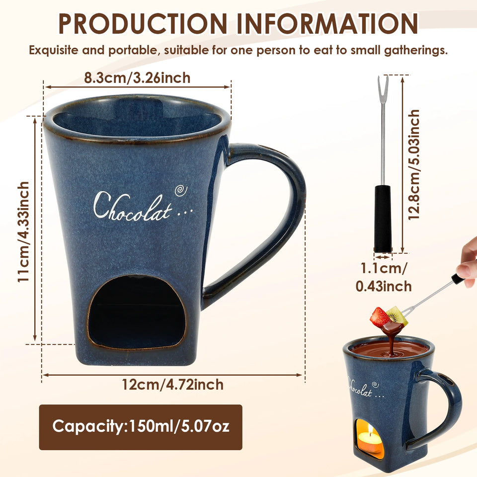 150ML Chocolate Fondue Cup European Candle Cup Ceramic Mug Heating Food Cheese Butter Coffee Mug With Fork Home Party Supplies