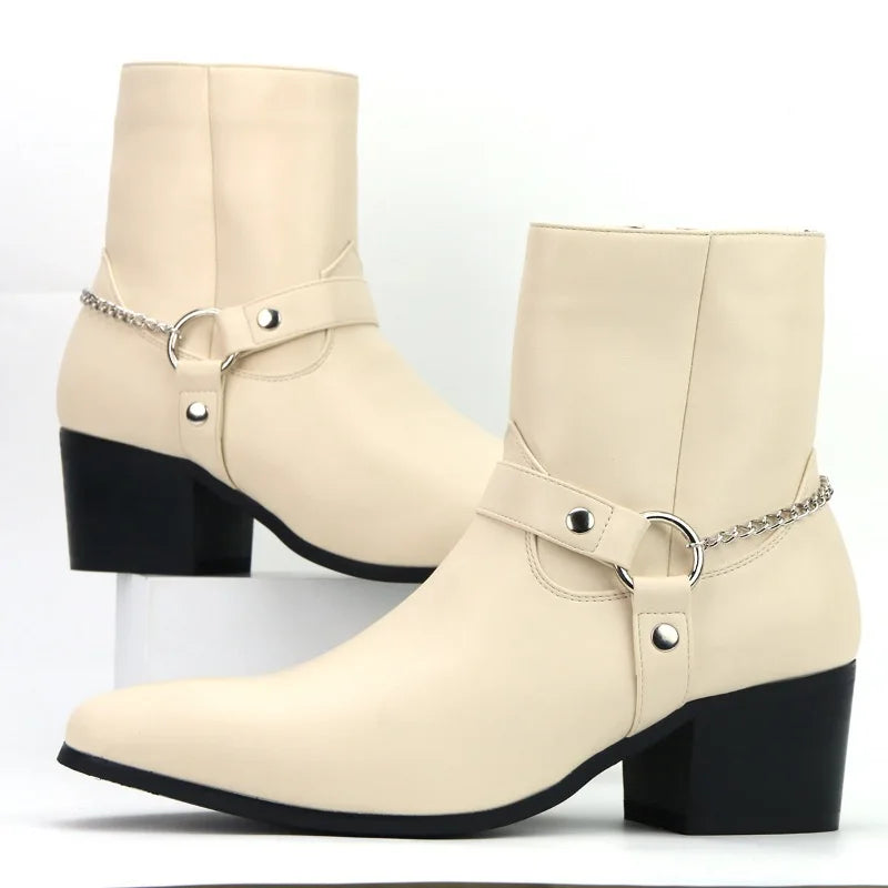 Fashion Men's Boots Designer Mid-Calf High Heel Boot 2025New Chelsea Boots Luxury Leather Boots for Men Big Size47 Botas Hombre