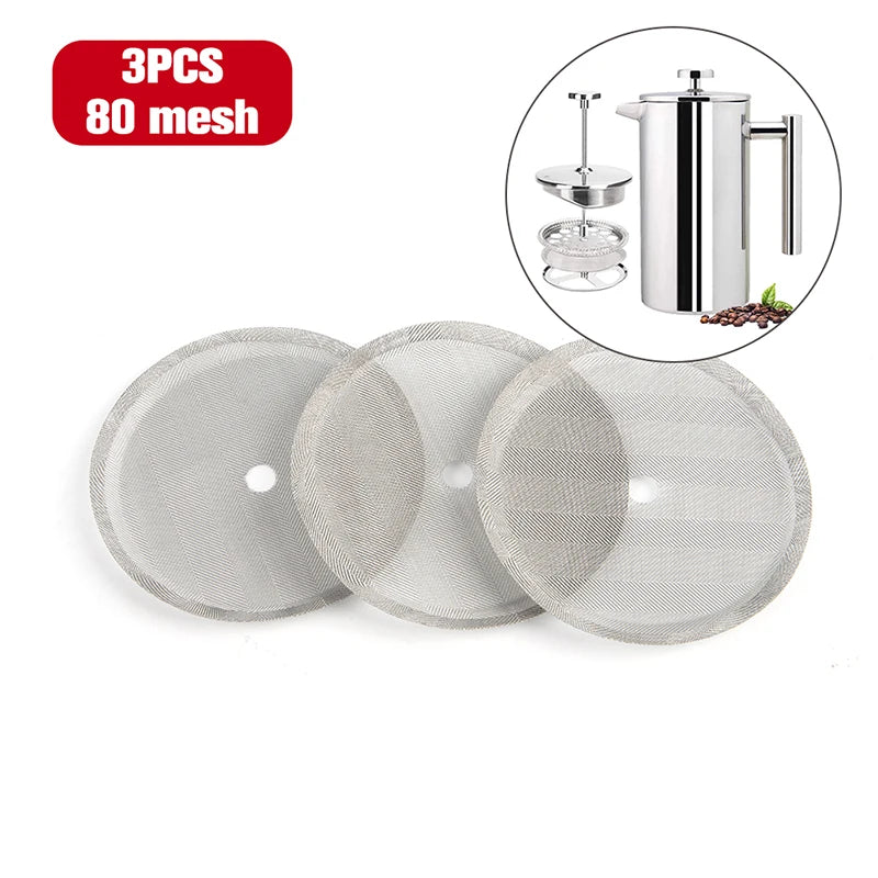 3Pcs 1000ml/800ml/350m Reusable Stainless Steel French Press Coffee Maker Detachable Mesh Filter