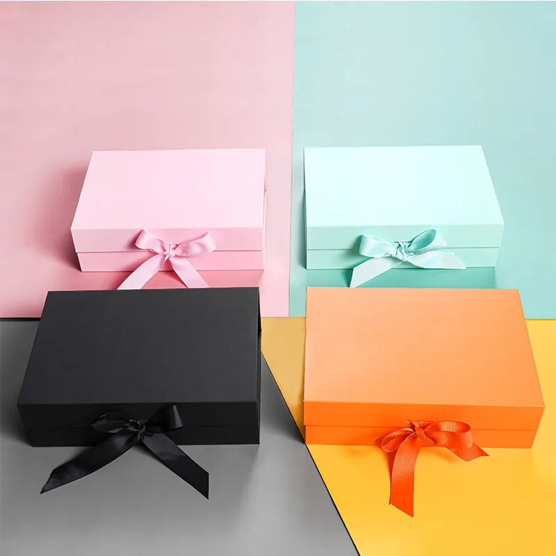 Cardboard Package Box Pink Black Carton Large Gift Box Personalized Logo Corrugated Box For Packaging Party Box With Ribbon